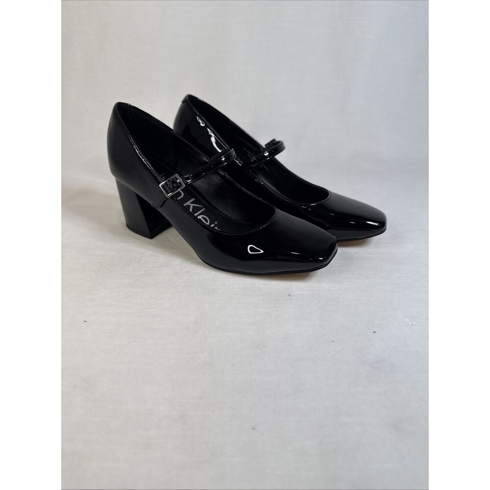 Calvin Klein Size 6M Black Block Heal Mary Jane Patent Leather Shoes Worn Once